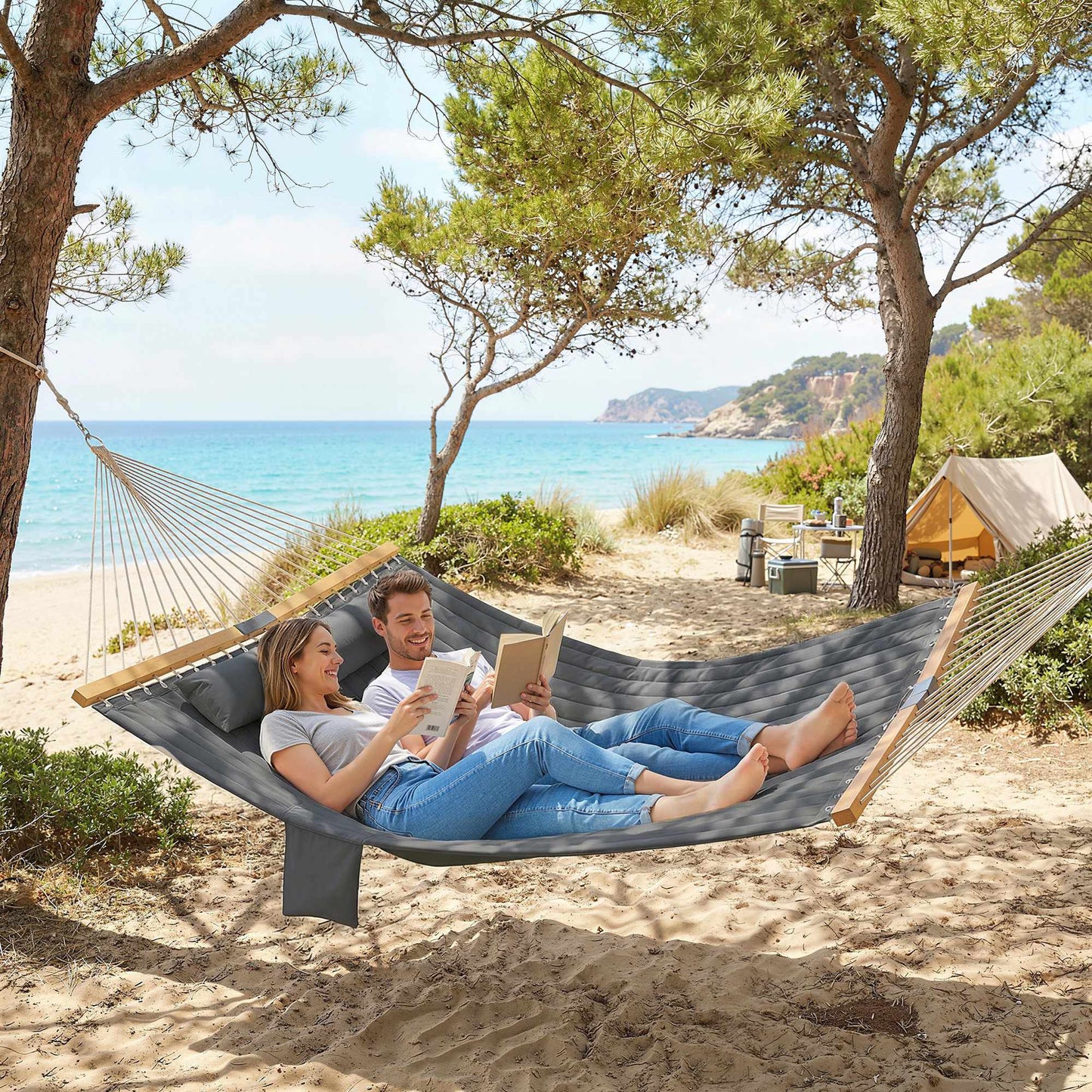 Outdoor Hammock 200x140cm, Double Layer with Pillow & Pocket