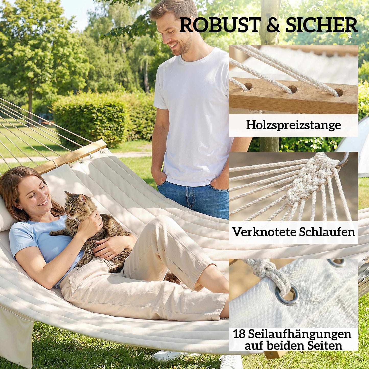Outdoor Hammock 200x140cm, Double Layer with Pillow & Pocket