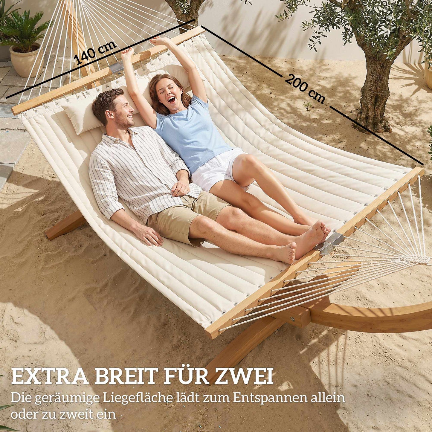 Outdoor Hammock 200x140cm, Double Layer with Pillow & Pocket