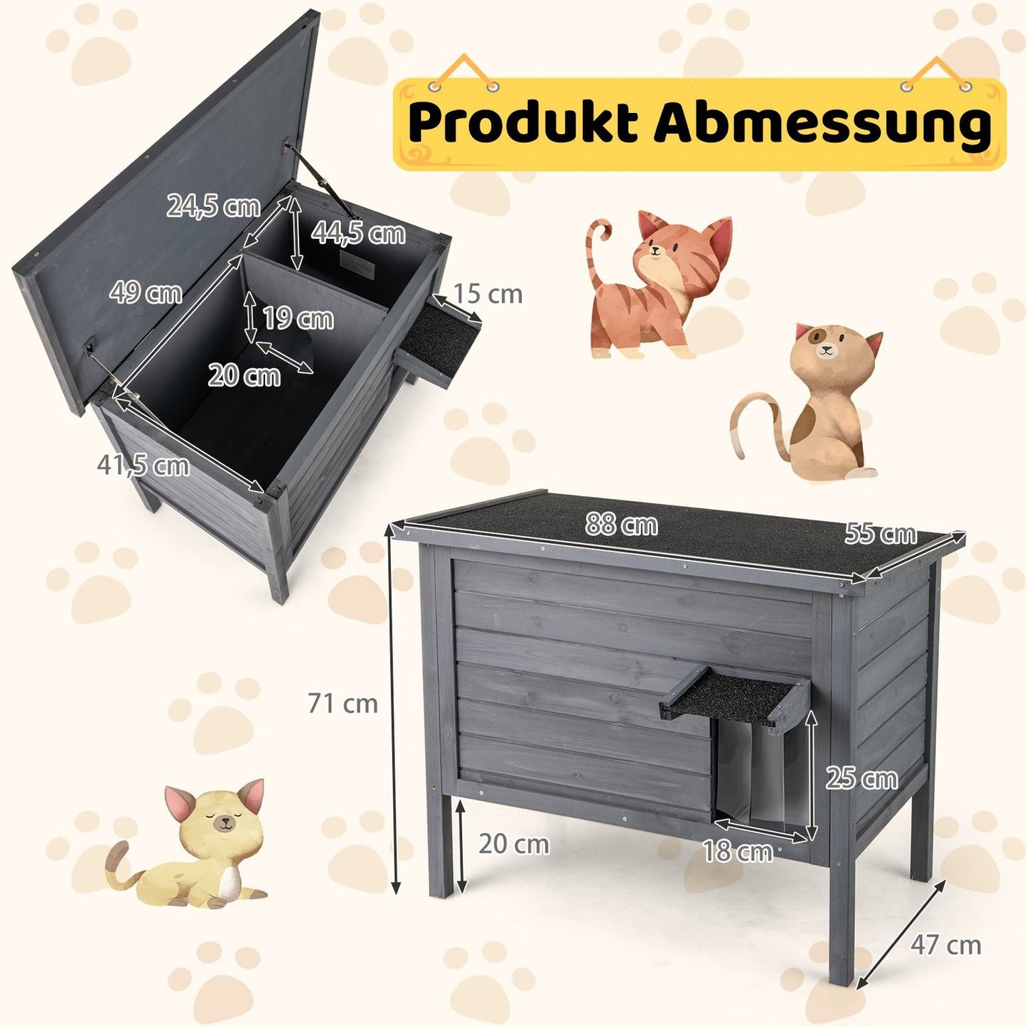 Outdoor Insulated Wooden Cat House with Foam Insulation
