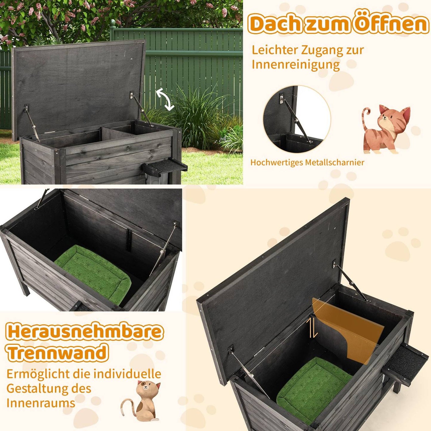 Outdoor Insulated Wooden Cat House with Foam Insulation
