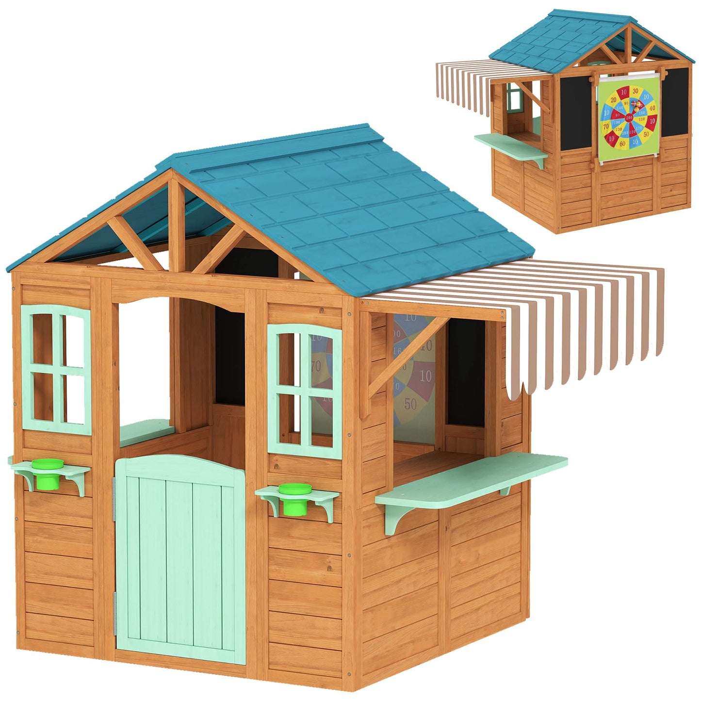 Outdoor Kids Playhouse with Chalkboard and Plant Box