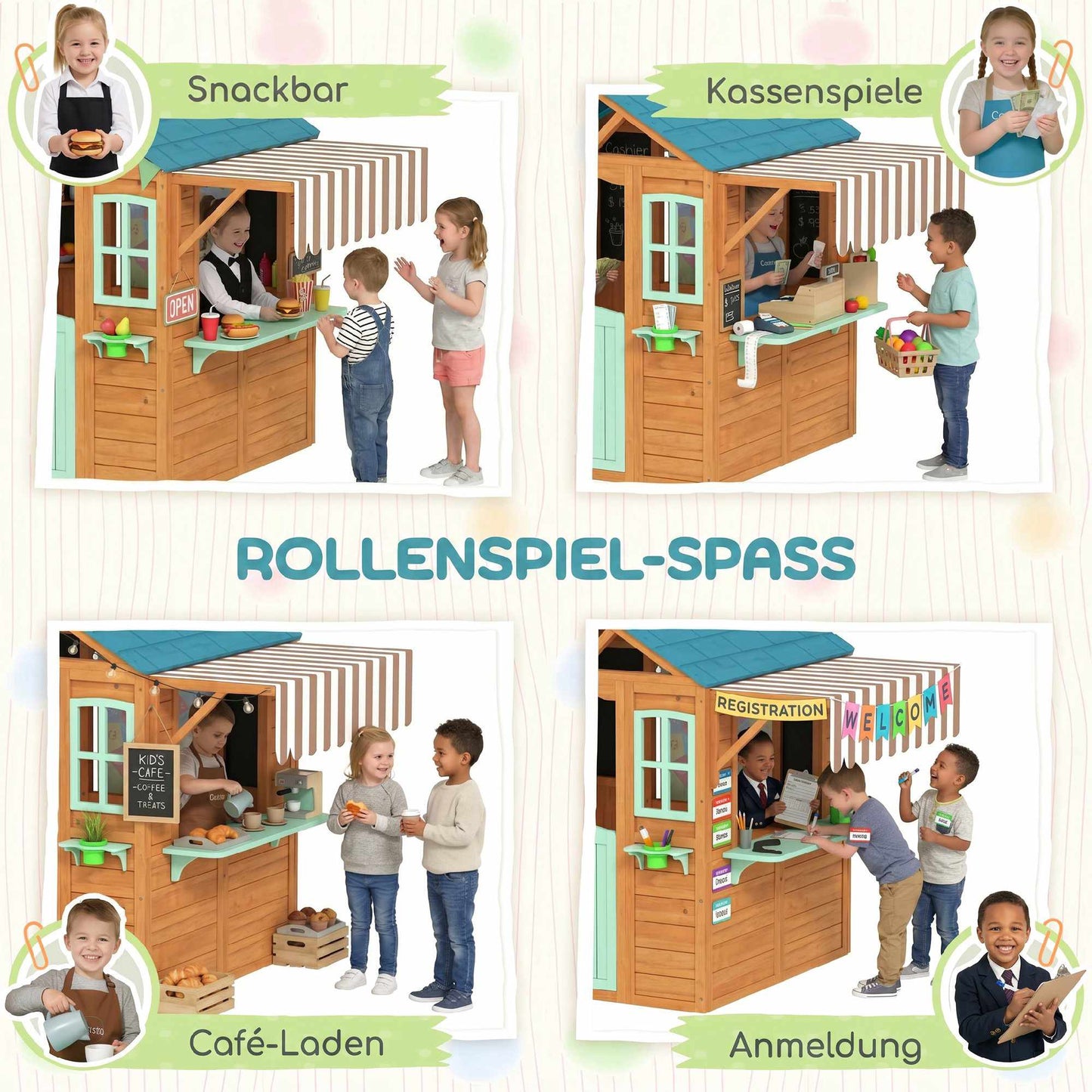 Outdoor Kids Playhouse with Chalkboard and Plant Box