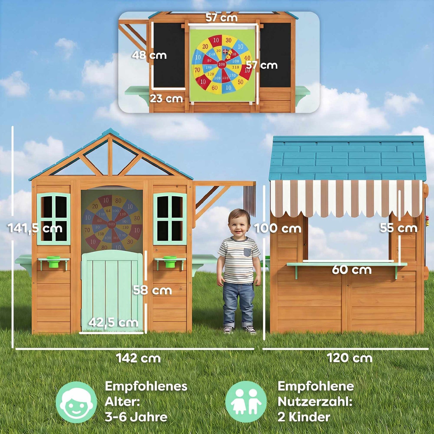 Outdoor Kids Playhouse with Chalkboard and Plant Box