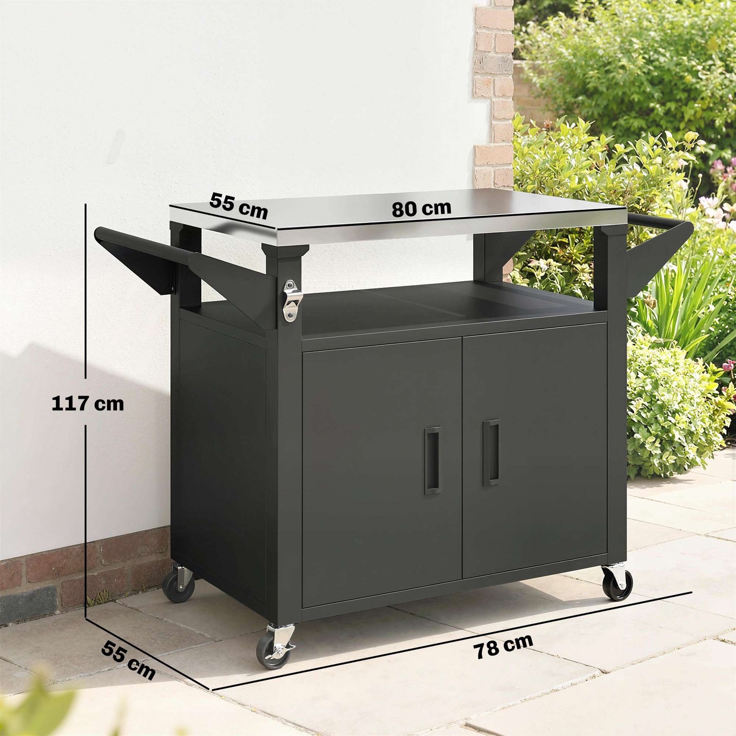 Outdoor Kitchen Cart with Wheels, Stainless Steel Surface