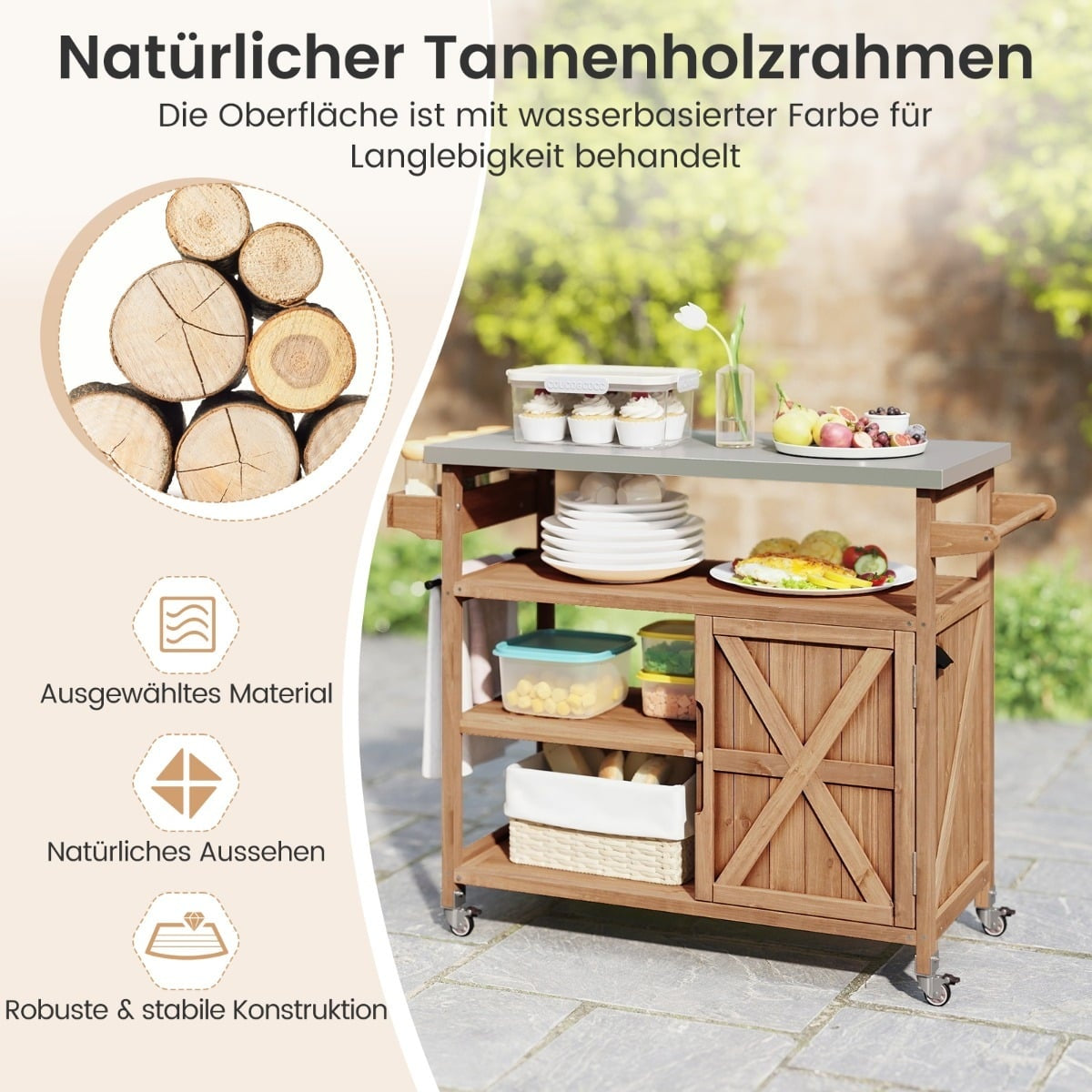 Outdoor Kitchen Island with Stainless Steel Top, Ample Storage