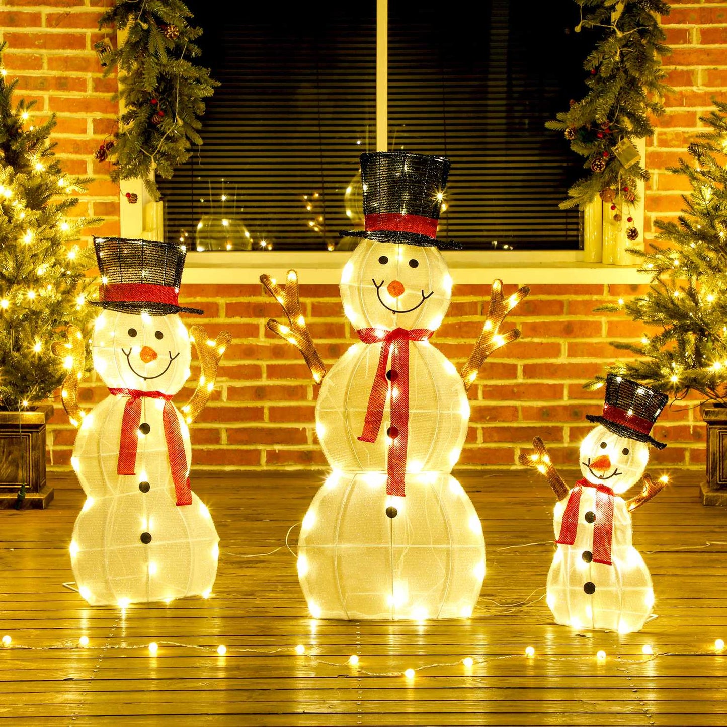 Outdoor LED Snowman Family Decoration, Waterproof, Steel