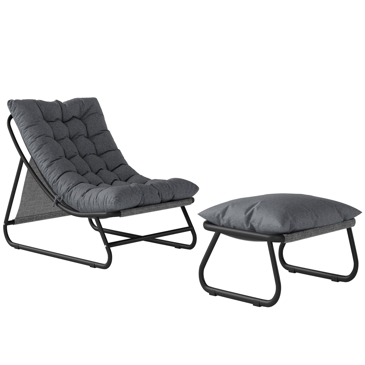 Outdoor Lounge Chair Set with Footstool, Dark Grey, 120kg Capacity
