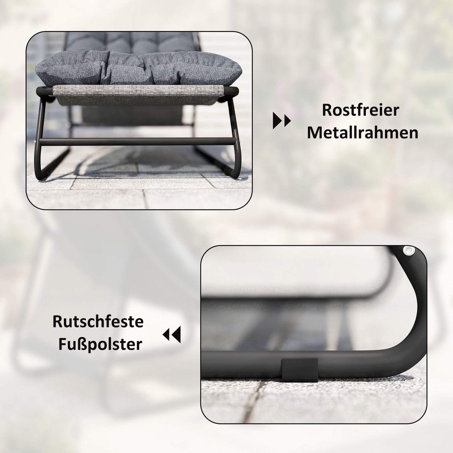 Outdoor Lounge Chair Set with Footstool, Dark Grey, 120kg Capacity