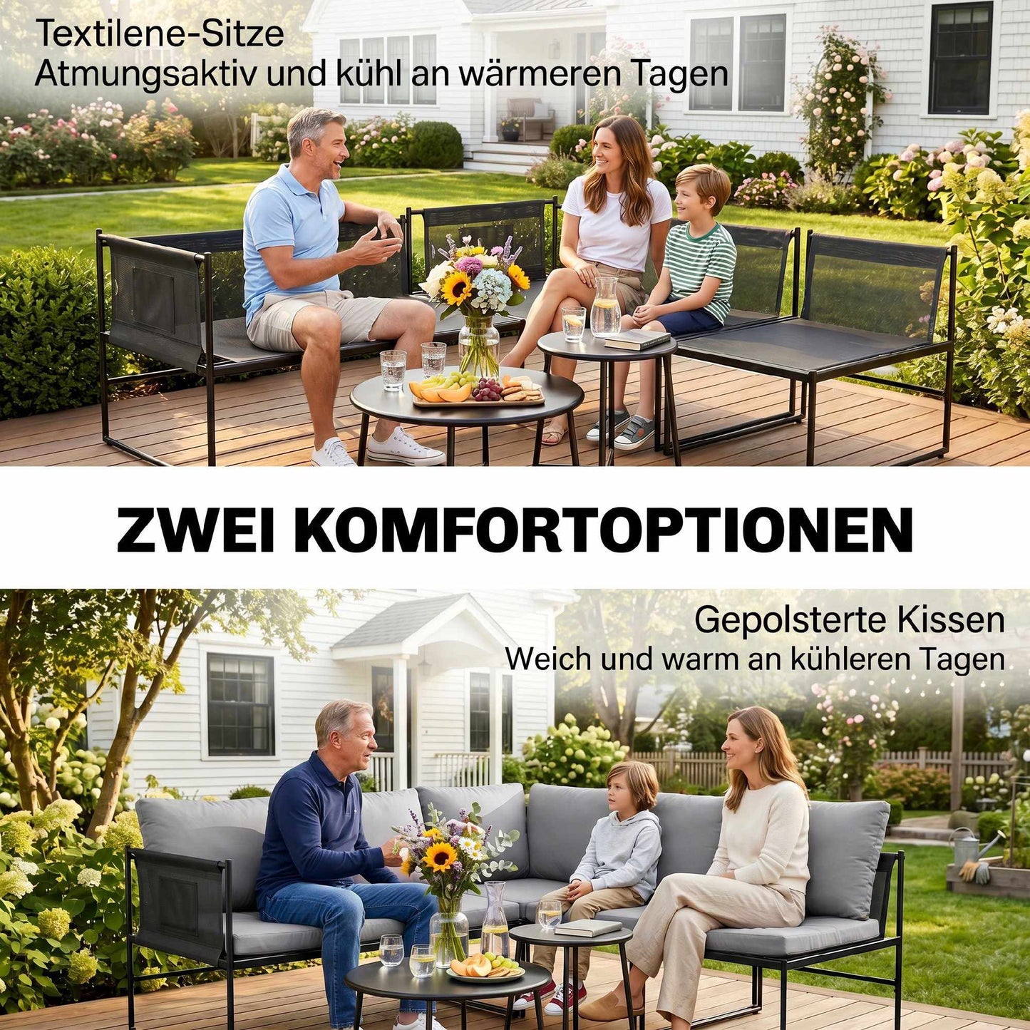 Outdoor Lounge Set for 4-5 People with Sofa & Table