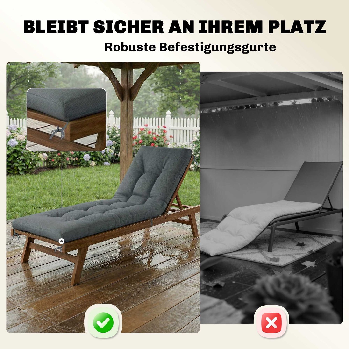 Outdoor Lounger Cushion, Dark Grey, 198x65x13 cm, UV50+
