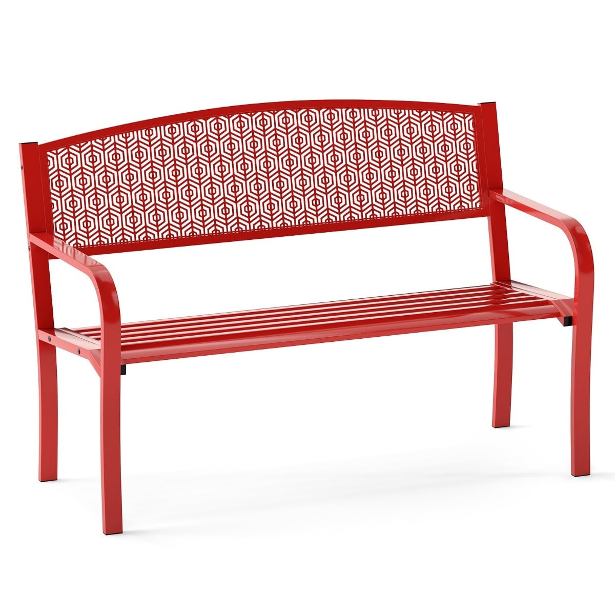 Outdoor Metal Bench, 2-3 Seats, Red, 300kg Capacity