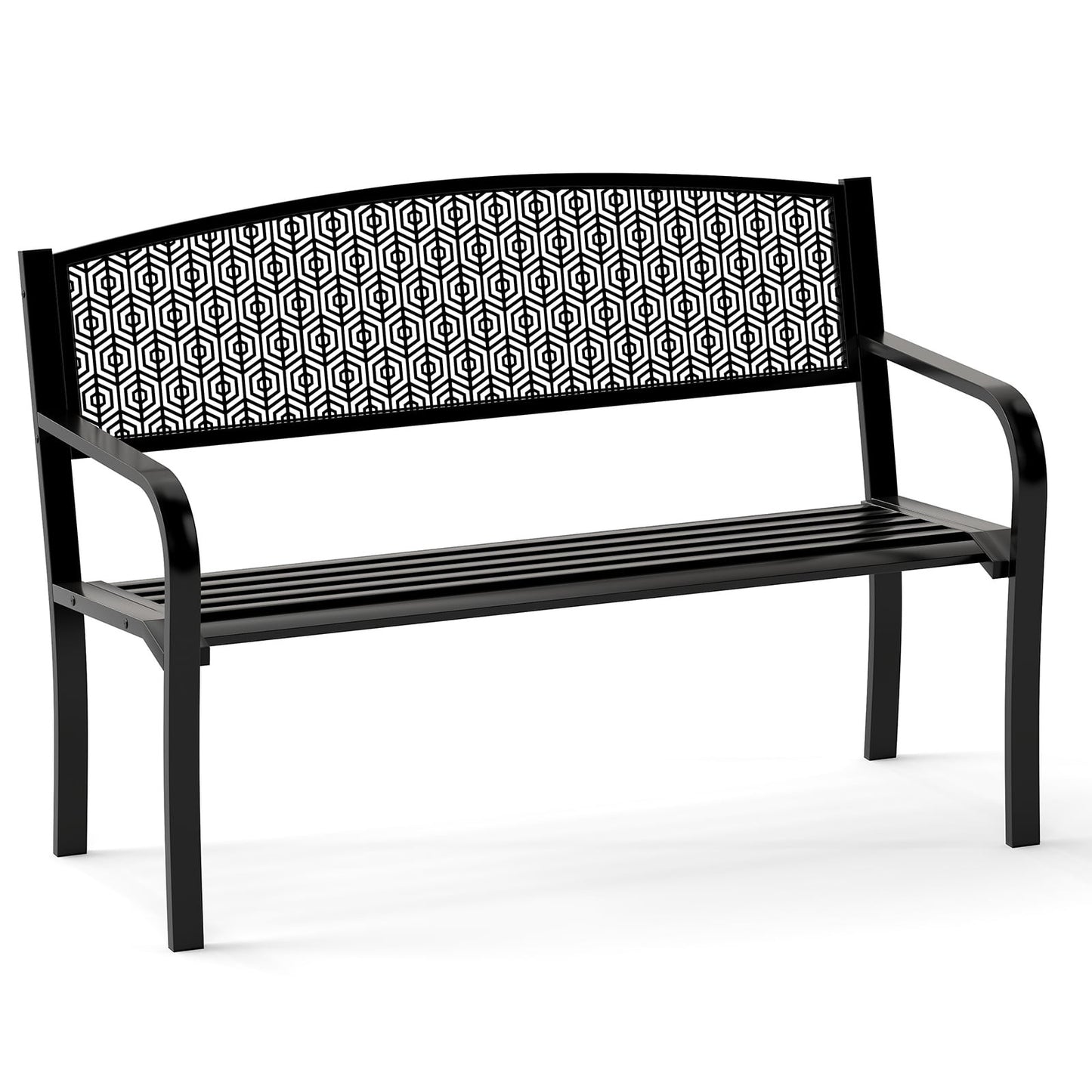 Outdoor Metal Bench, Weatherproof, 2-3 Seats, Black
