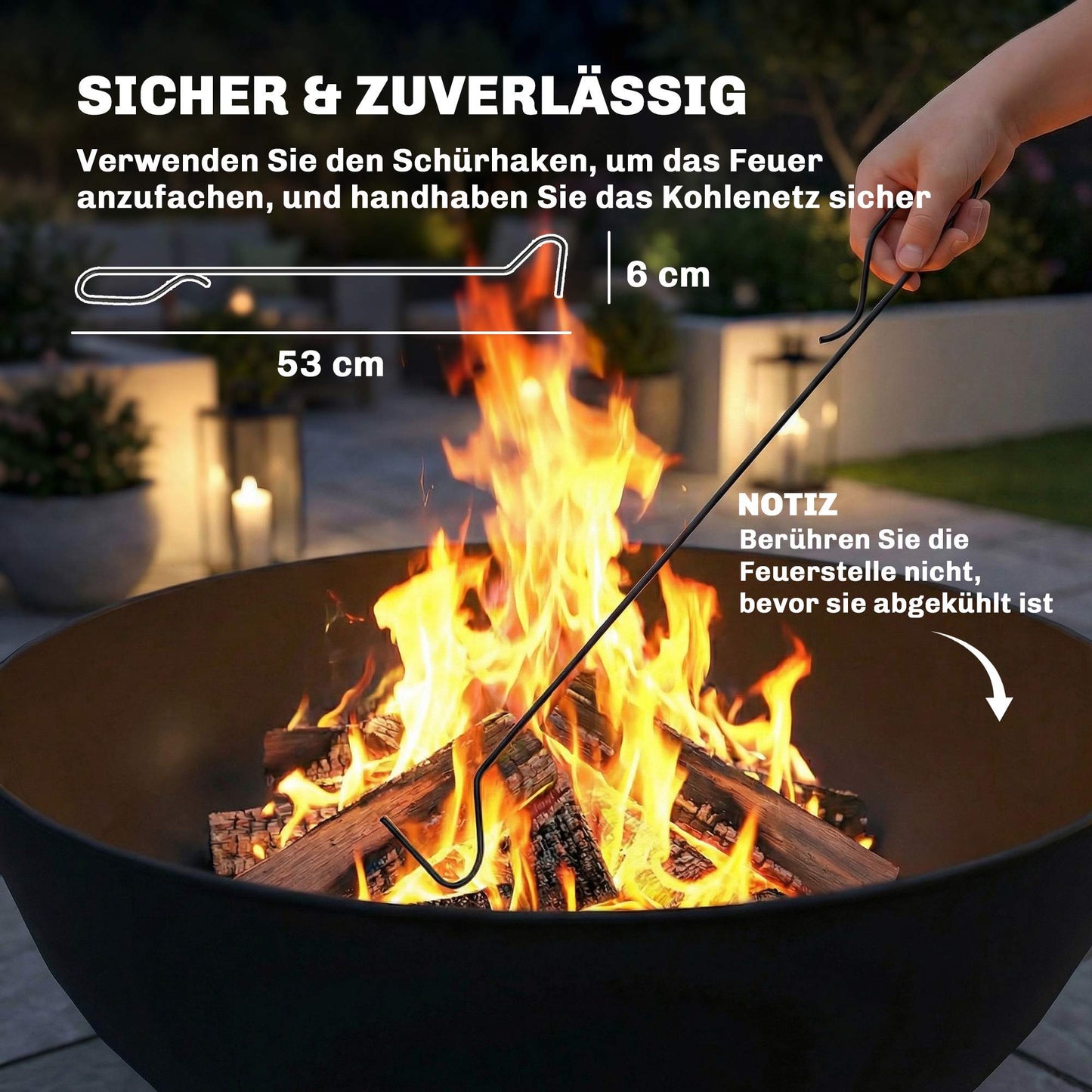 Outdoor Metal Fire Pit, 60cm, Black, Easy Assembly