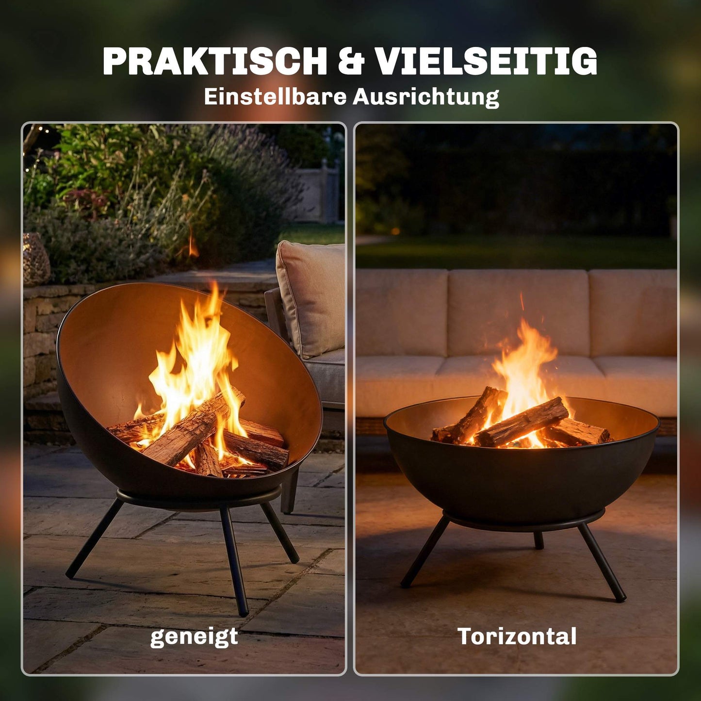 Outdoor Metal Fire Pit, 60cm, Black, Easy Assembly