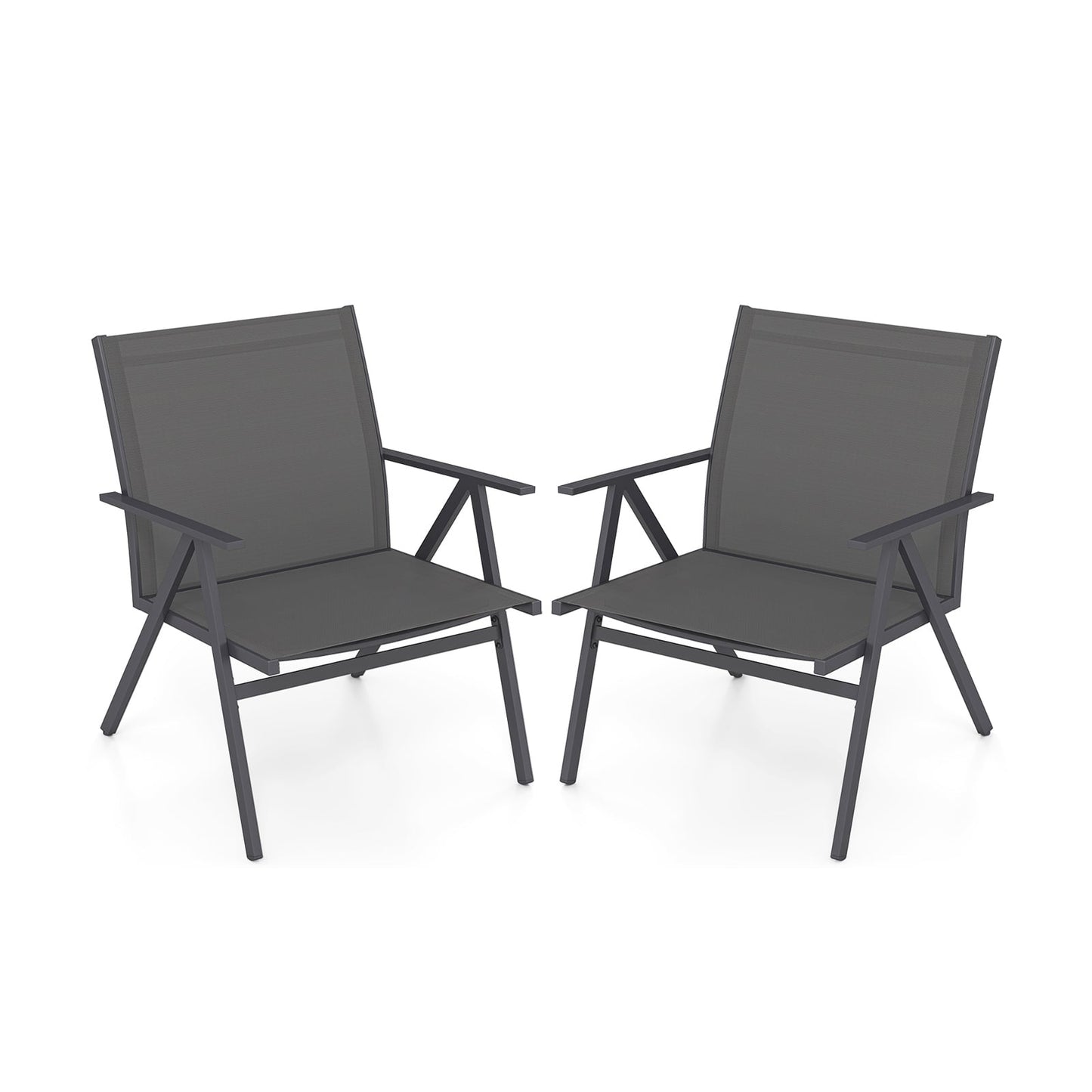 Outdoor Metal Garden Chairs, Breathable Fabric, Set of 2