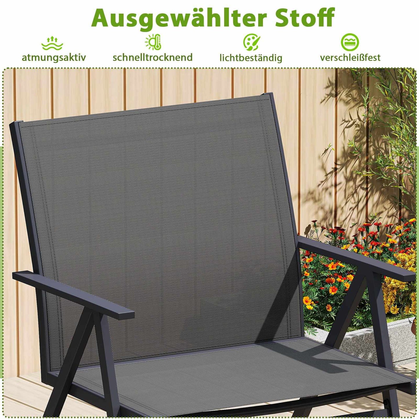 Outdoor Metal Garden Chairs, Breathable Fabric, Set of 2