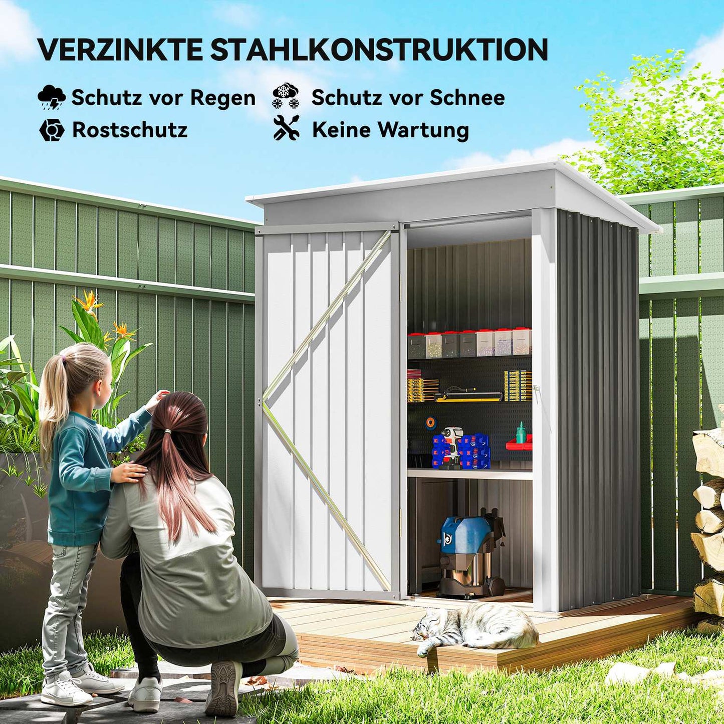 Outdoor Metal Garden Shed, Adjustable Shelves, Lockable Door