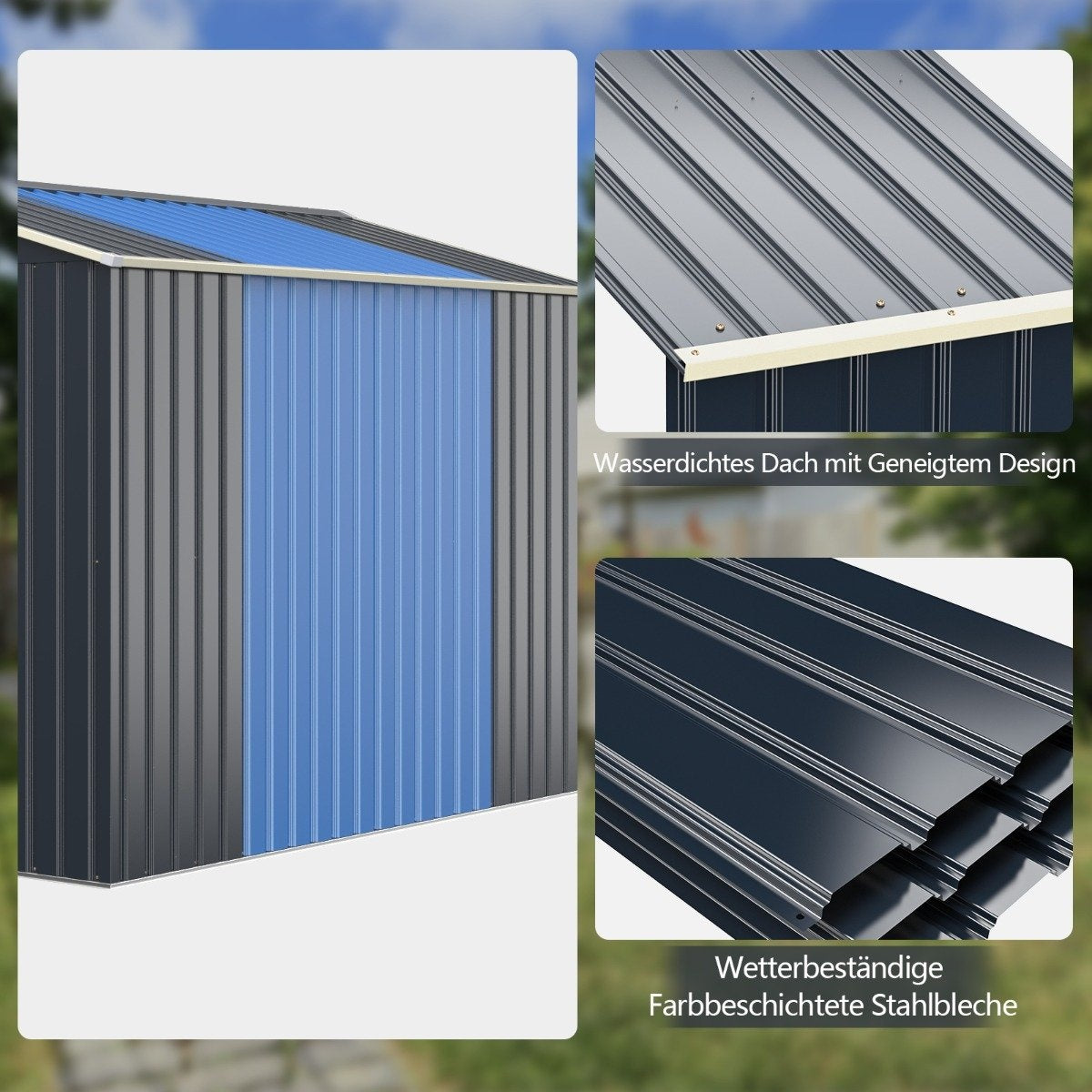 Outdoor Metal Shed Expansion Kit Extended 277 x 202 x 64 cm Gray