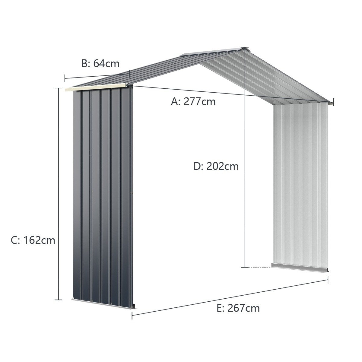 Outdoor Metal Shed Expansion Kit Extended 277 x 202 x 64 cm Gray