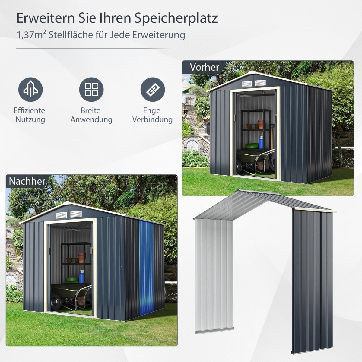 Outdoor Metal Shed Extension, 213x162x64 cm, Gray