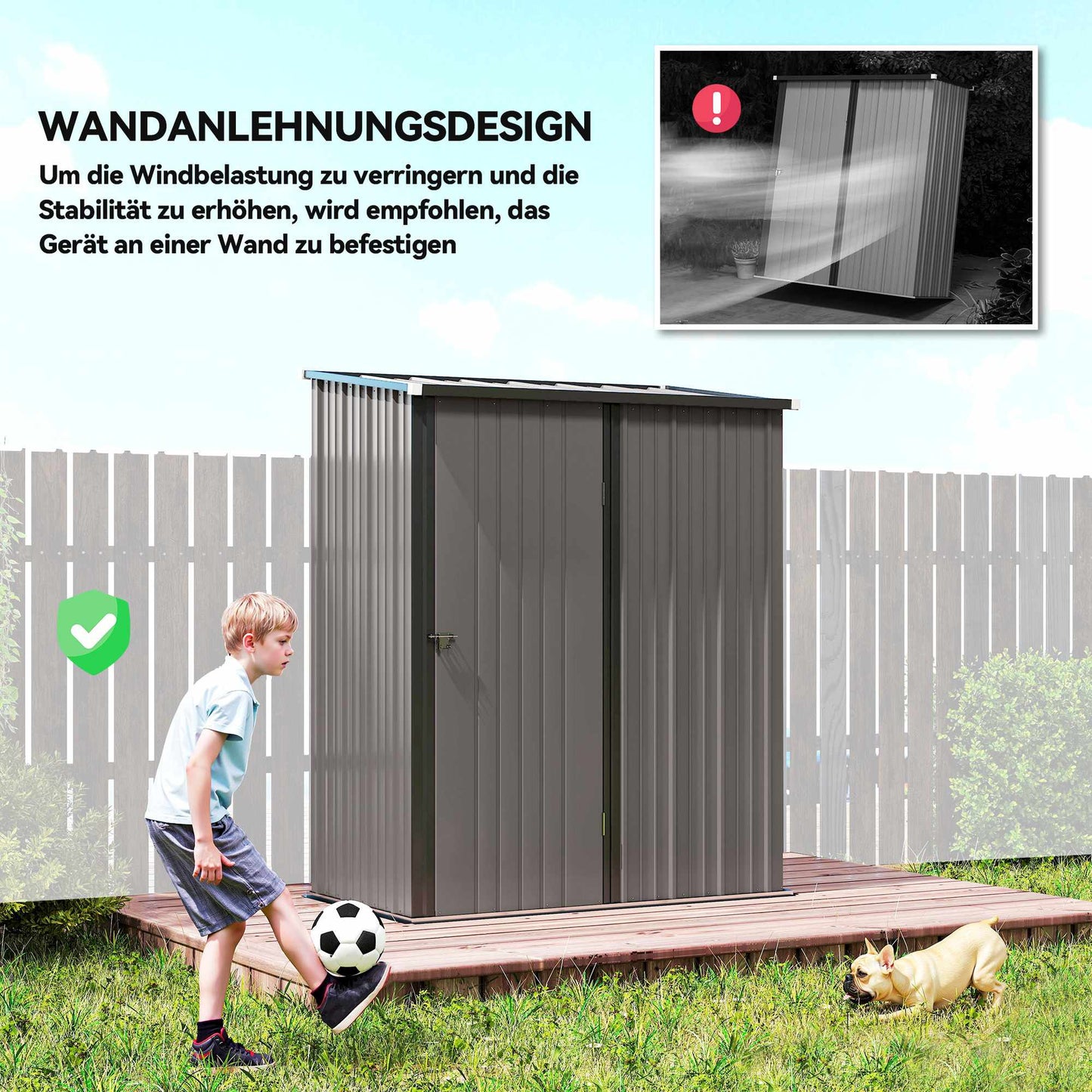 Outdoor Metal Storage Shed, Lockable Door, 161.5 x 94.5 x 196 cm