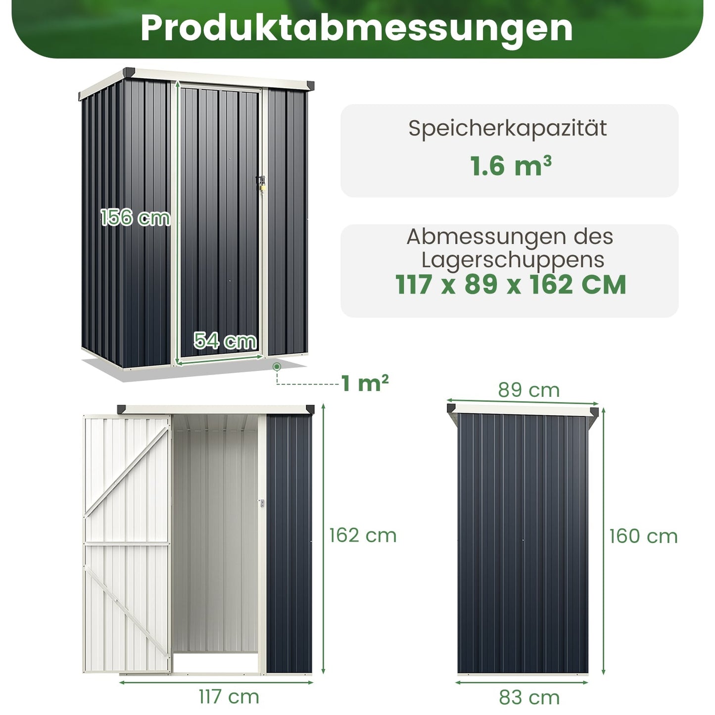 Outdoor Metal Storage Shed, Weatherproof & Lockable, 117x89 cm