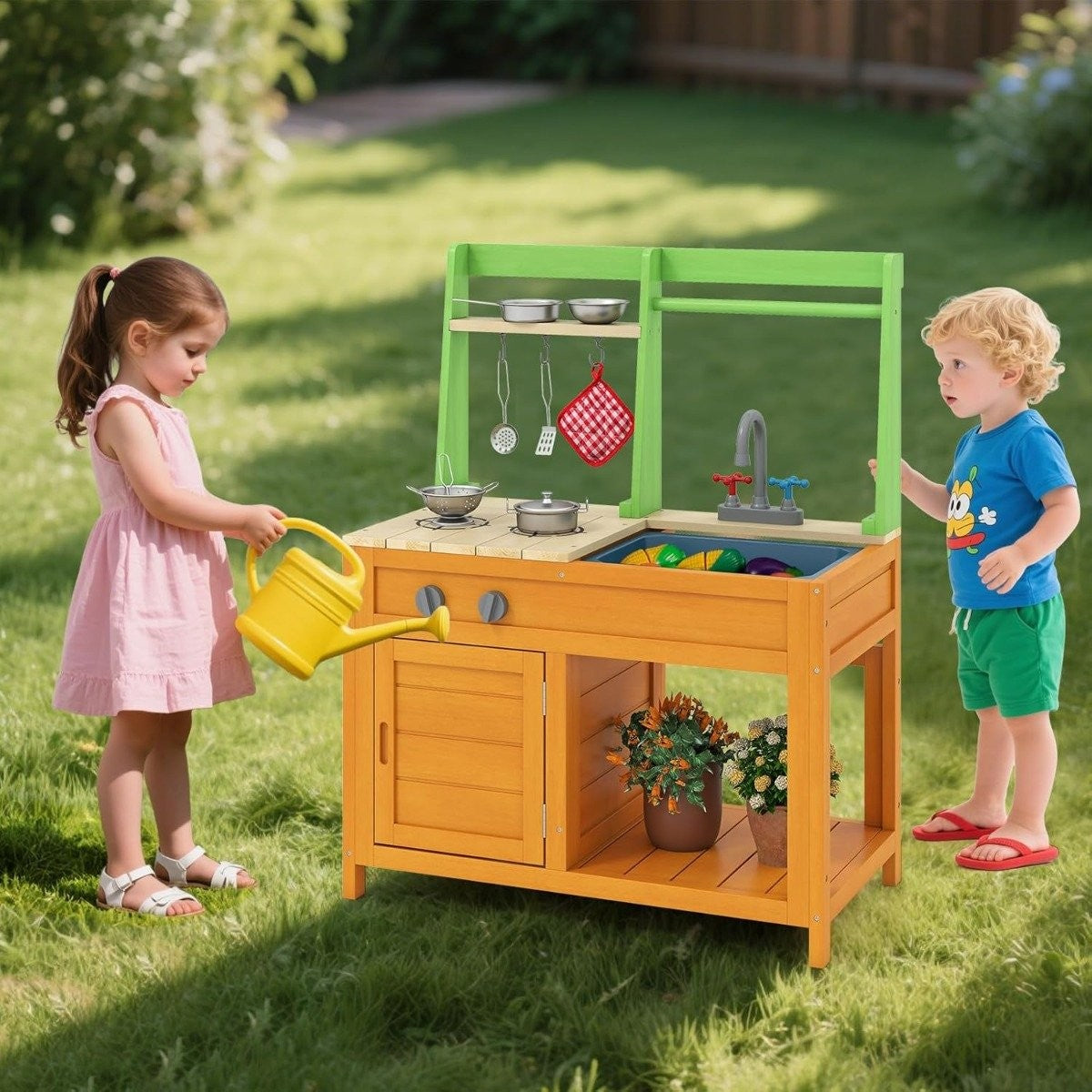 Outdoor Mud Kitchen for Kids with Stove & Faucet