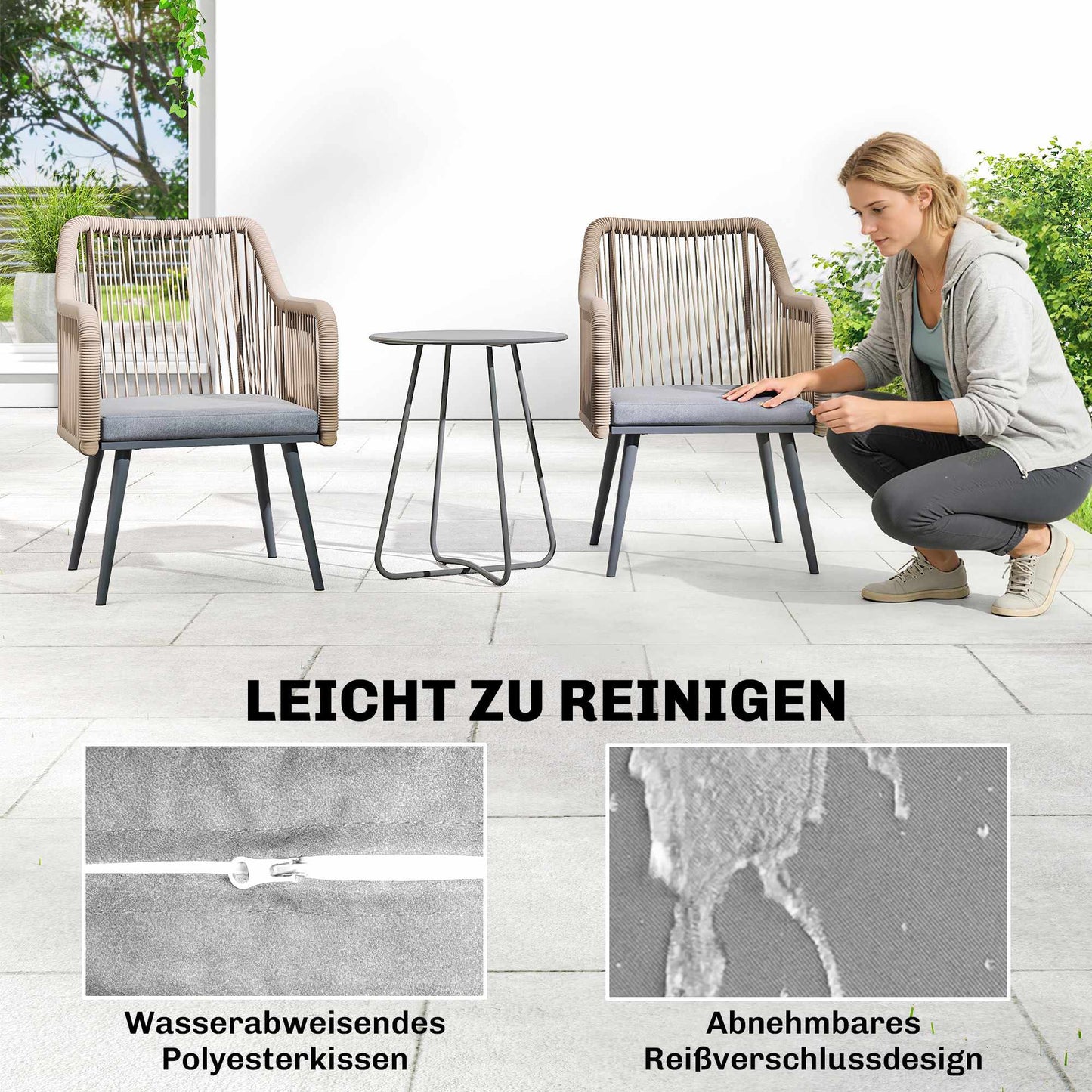 Outdoor Patio Chair Set, Steel Frame, PE Rattan, 2 Pieces