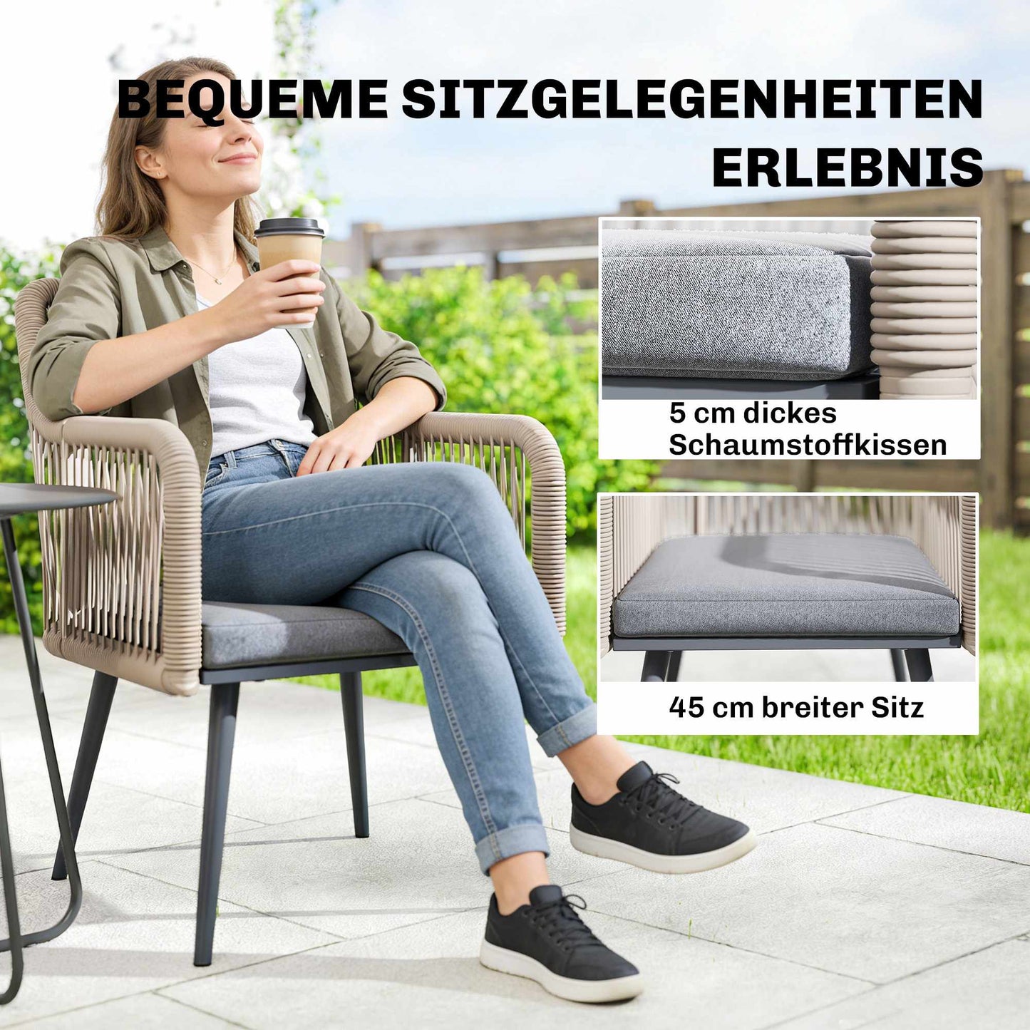 Outdoor Patio Chair Set, Steel Frame, PE Rattan, 2 Pieces