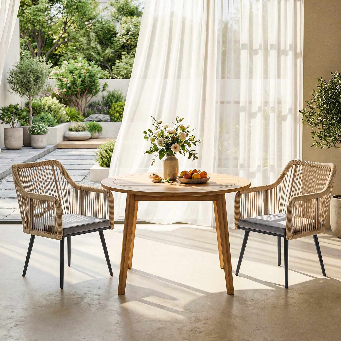 Outdoor Patio Chair Set, Steel Frame, PE Rattan, 2 Pieces