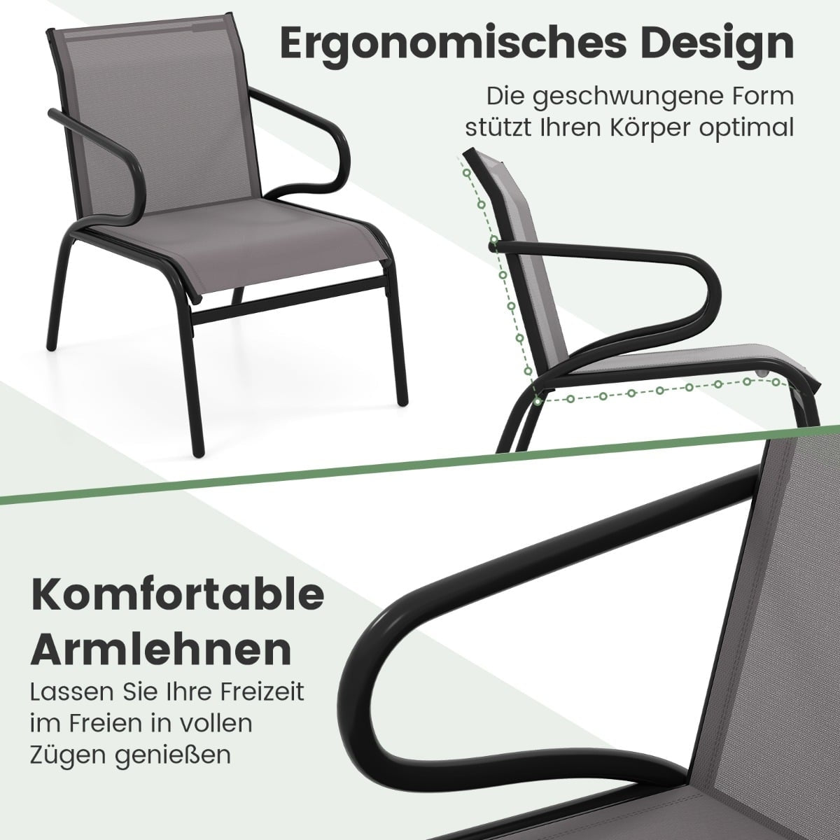 Outdoor Patio Chairs Set of 2, Breathable Fabric, 150kg Capacity