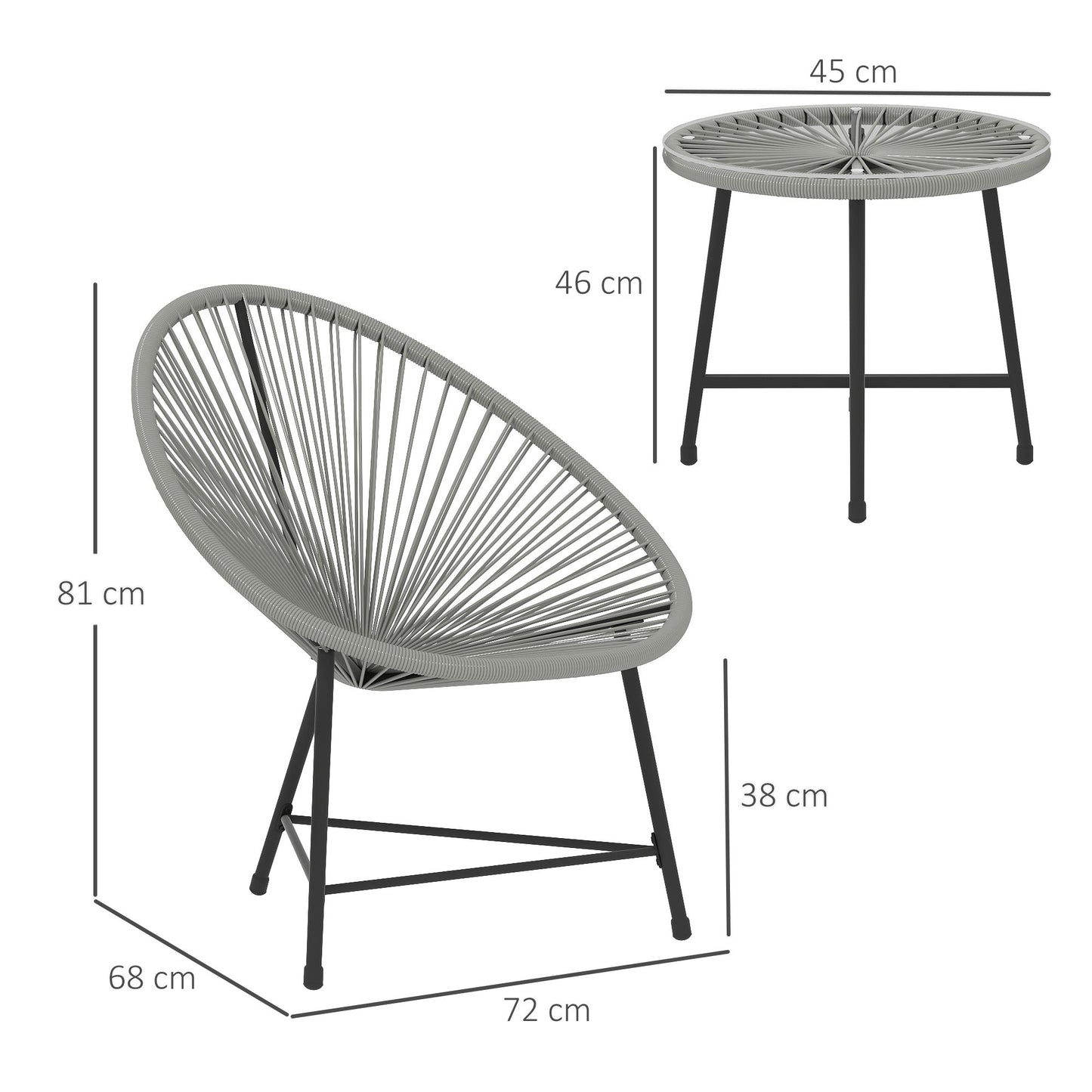 Outdoor Patio Set – 2 Rattan Chairs, Glass Table, Steel Frame