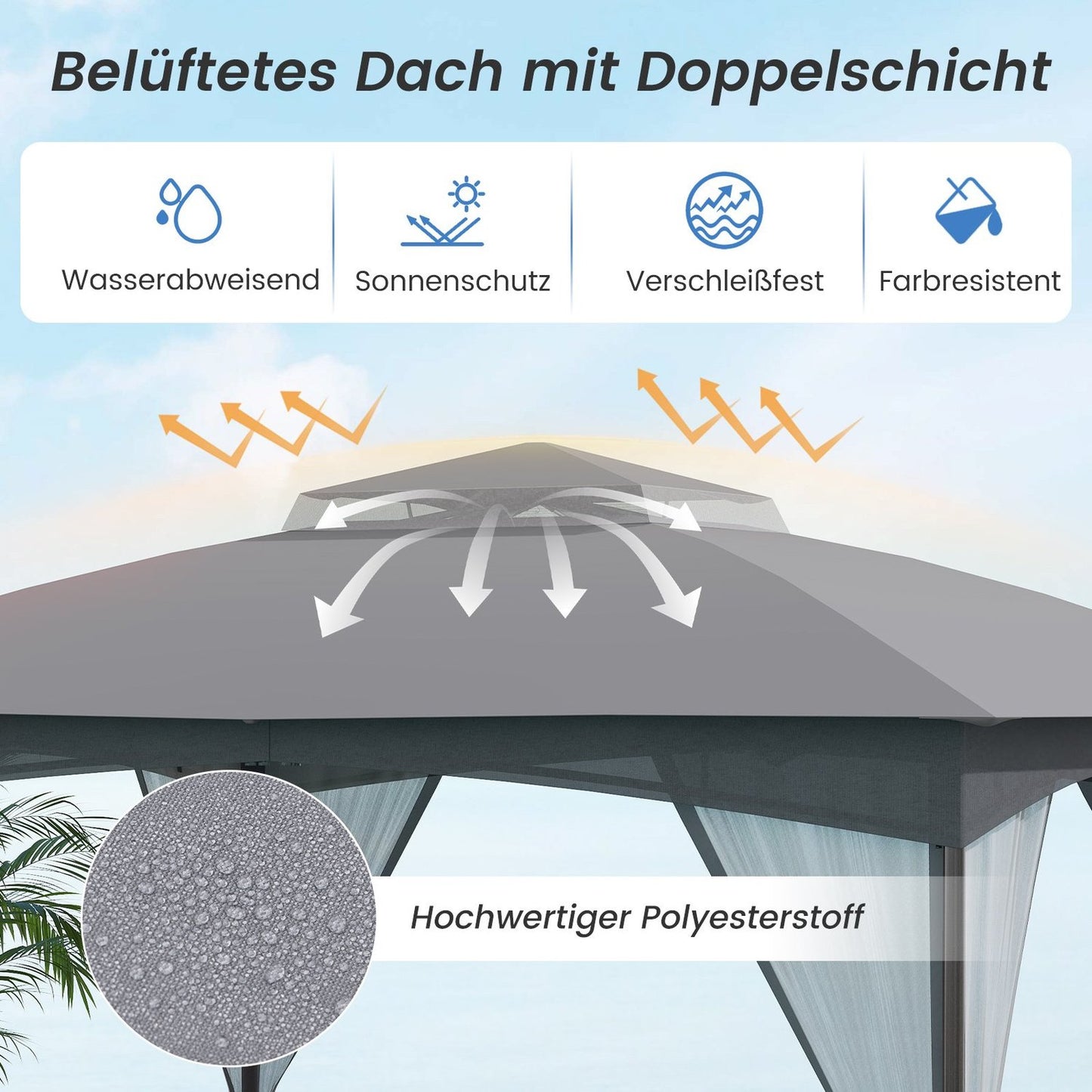 Outdoor Pavilion 3.6 x 3 m, Mosquito Net, Waterproof, Gray