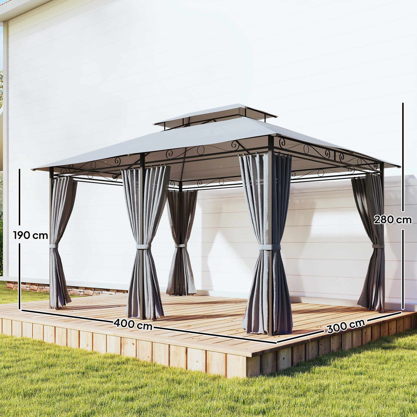 Outdoor Pavilion with Curtains, Ventilated Roof, Dark Grey