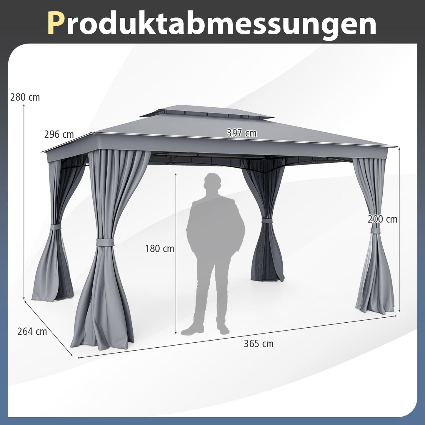 Outdoor Pavilion with Netting & Curtains – Waterproof, 4x3m