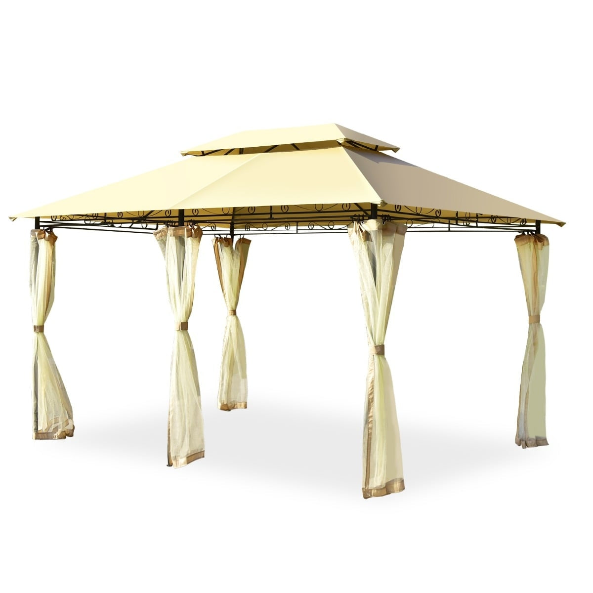 Outdoor Pavilion with Removable Net Walls, 3.9 x 2.9 m, Beige