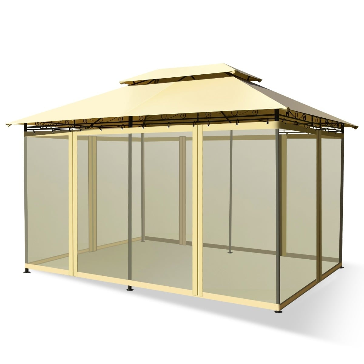 Outdoor Pavilion with Removable Net Walls, 3.9 x 2.9 m, Beige
