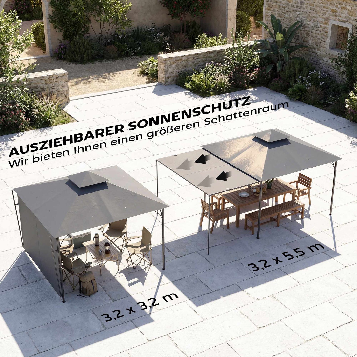 Outdoor Pavilion with Retractable Roof, UPF 30+ Protection