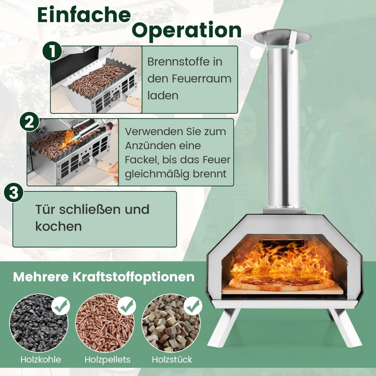 Outdoor Pizza Oven with Stone, Peel & Thermometer