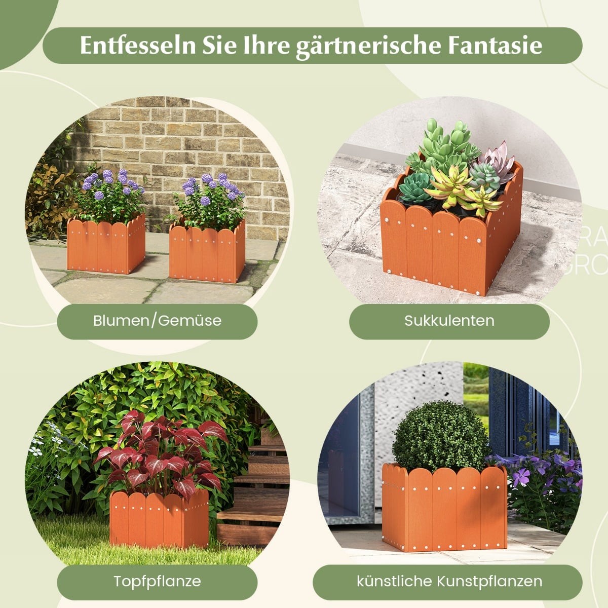 Outdoor Planter Box Set, HDPE, Weatherproof, 32x30x25 cm, Orange