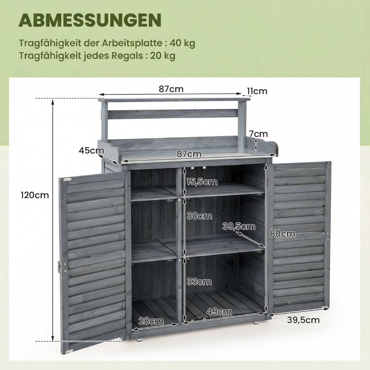 Outdoor Potting Bench with Zinc Top & Storage Shelves