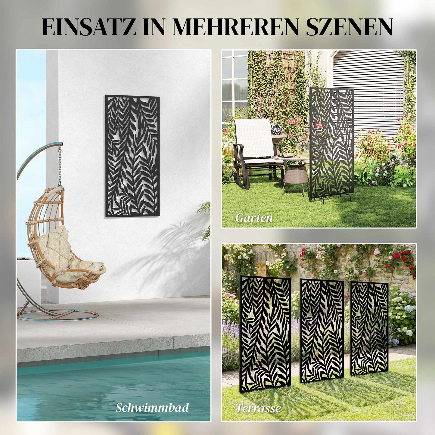 Outdoor Privacy Screen, Metal, 65x130 cm, Black