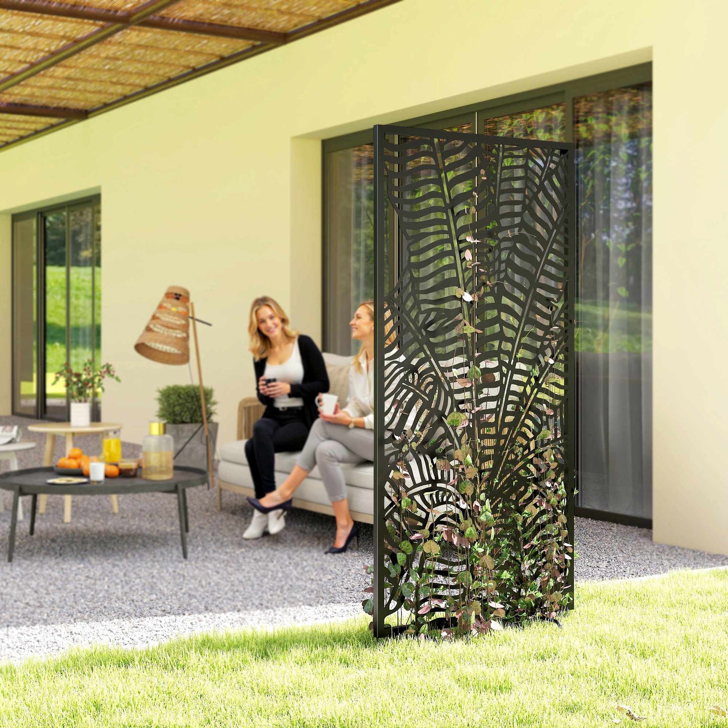 Outdoor Privacy Screen, Metal, Wall-Mountable, 65x130 cm