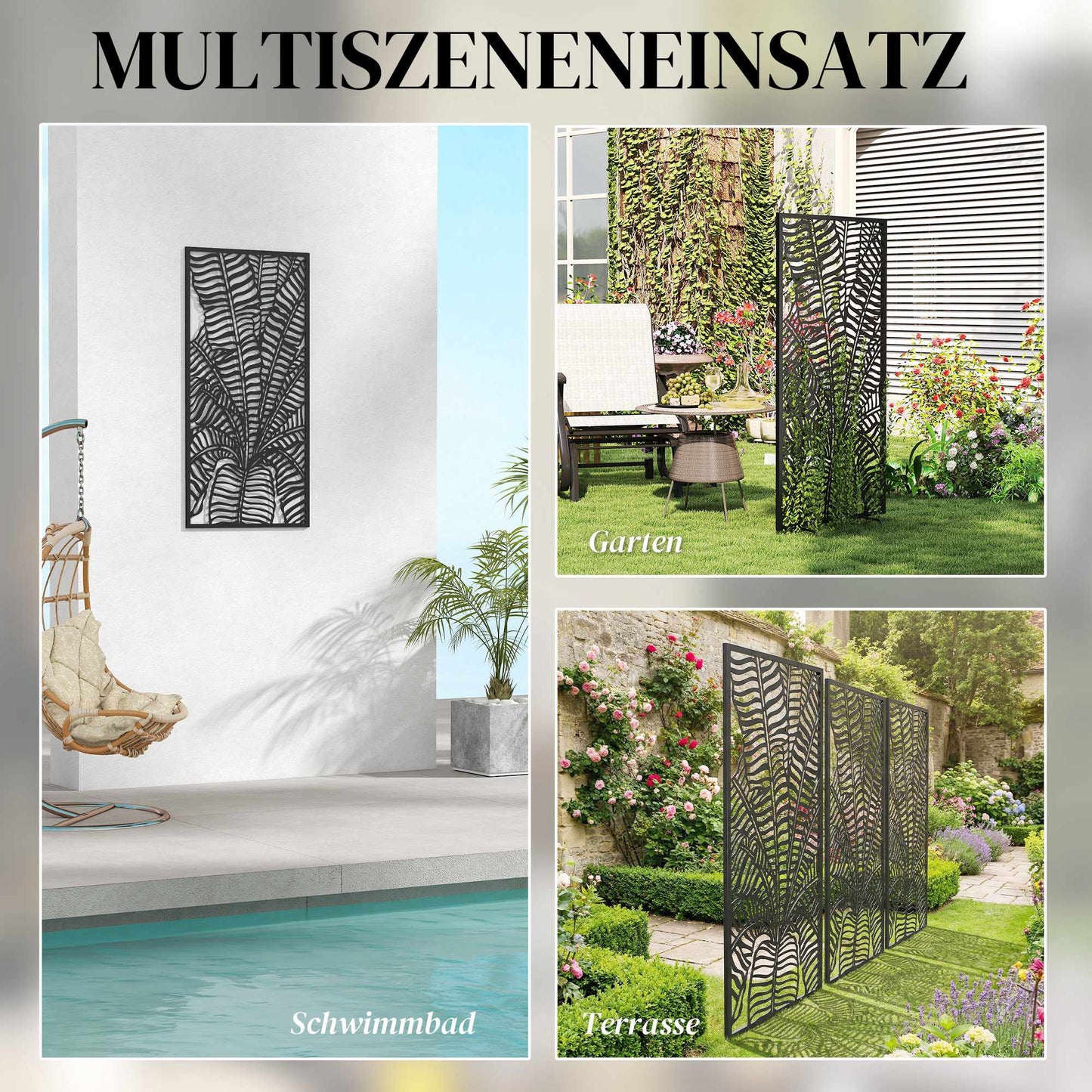 Outdoor Privacy Screen, Metal, Wall-Mountable, 65x130 cm