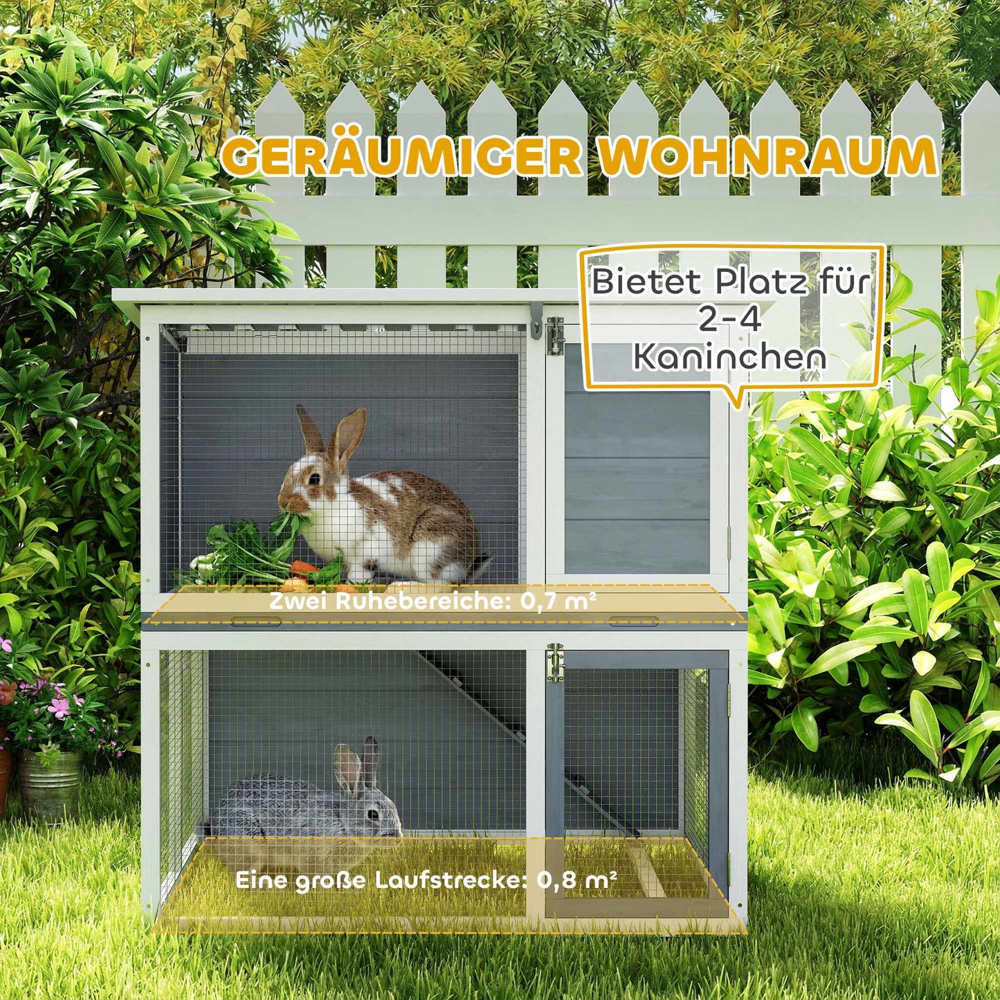 Outdoor Rabbit Hutch, Two-Story, Weatherproof Roof