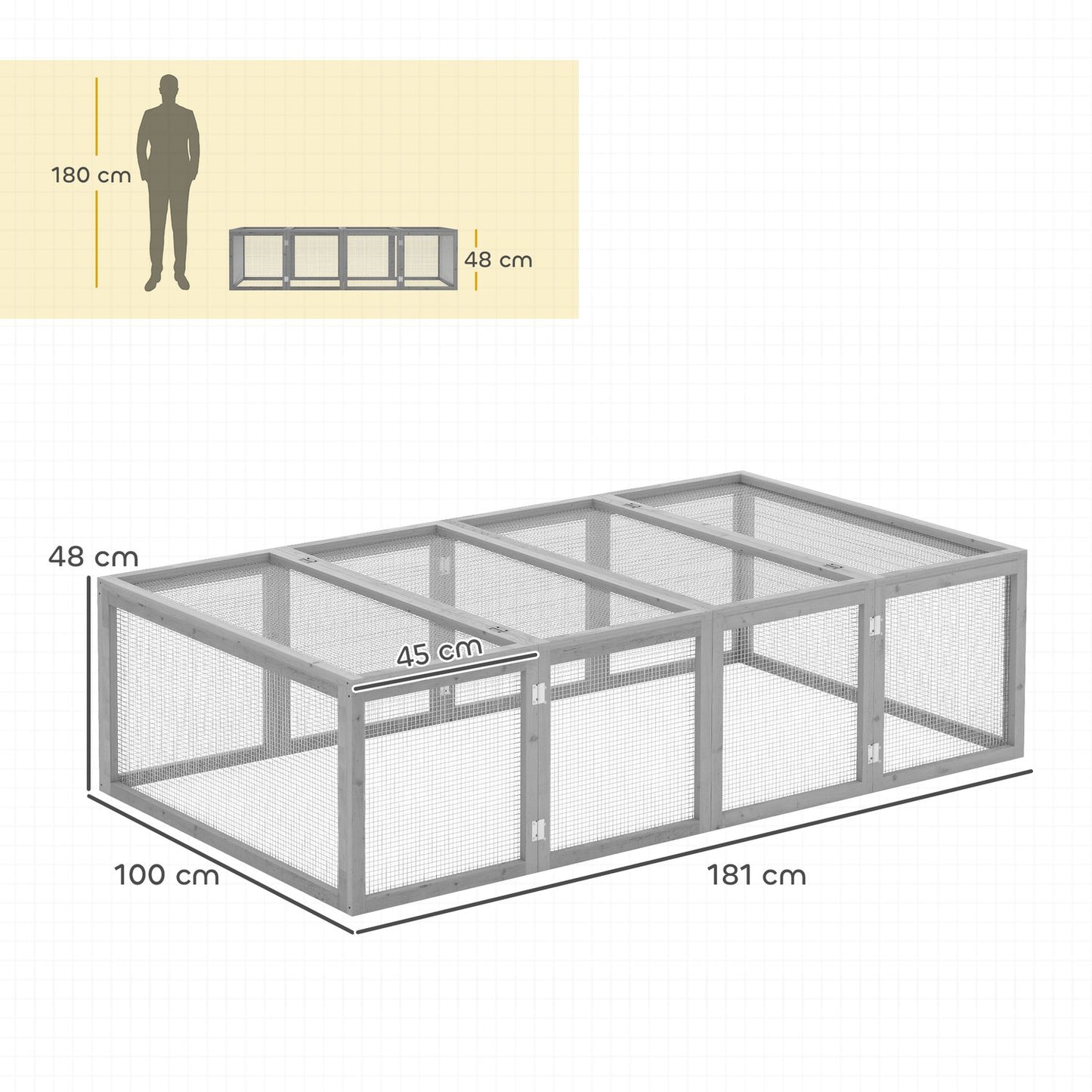 Outdoor Rabbit Hutch, Weatherproof Fir Wood, 181x100x48cm