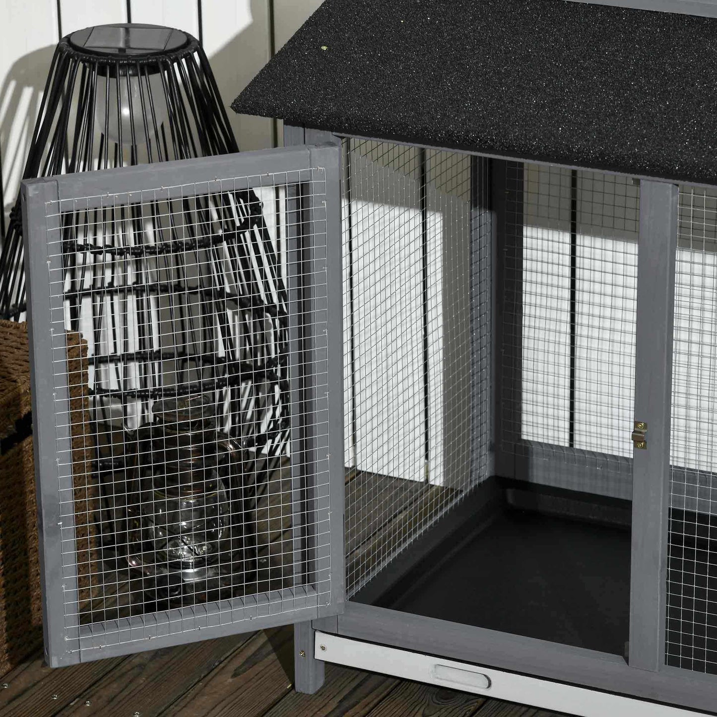Outdoor Rabbit Hutch with Run, Ramp, Asphalt Roof, Wood