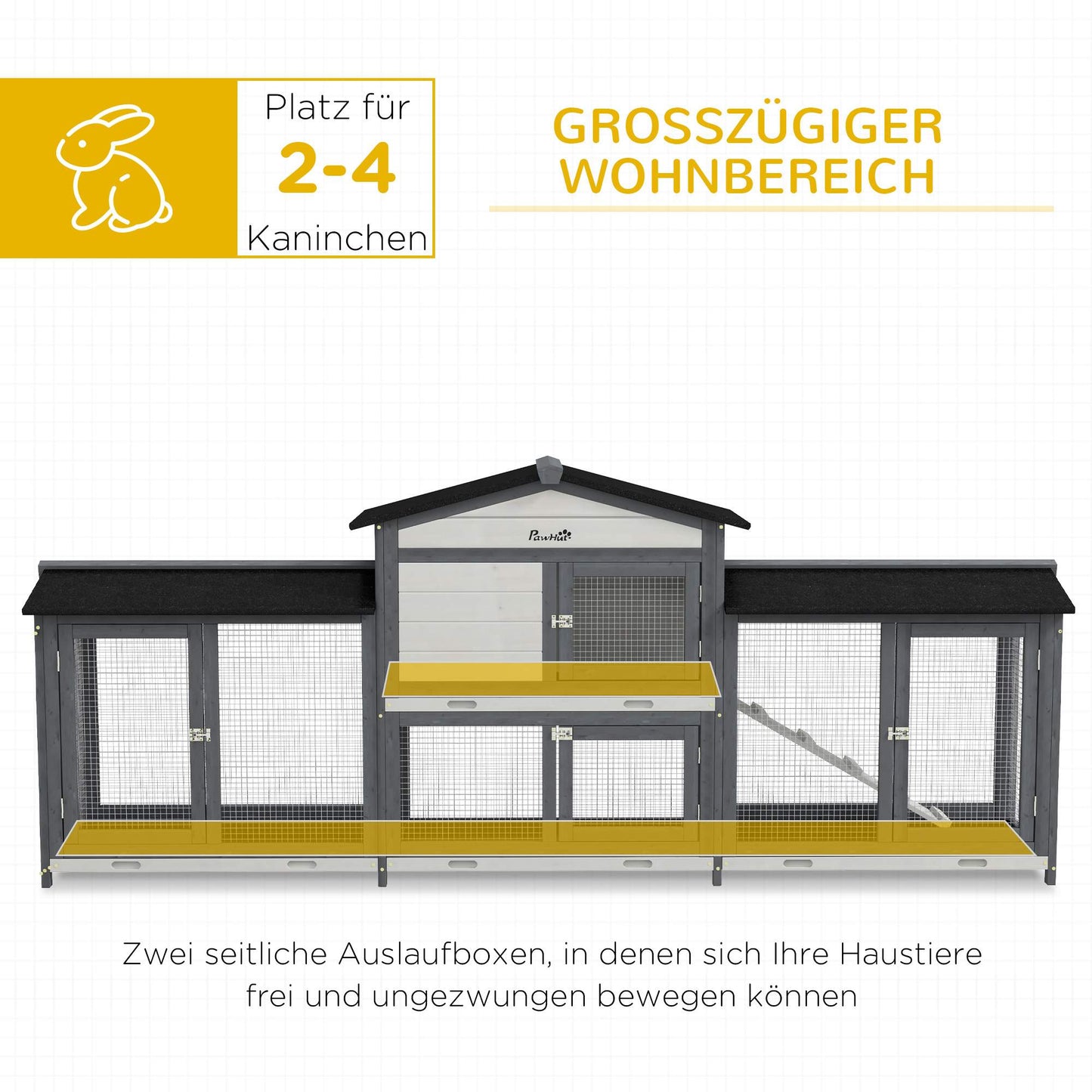 Outdoor Rabbit Hutch with Run, Ramp, Asphalt Roof, Wood