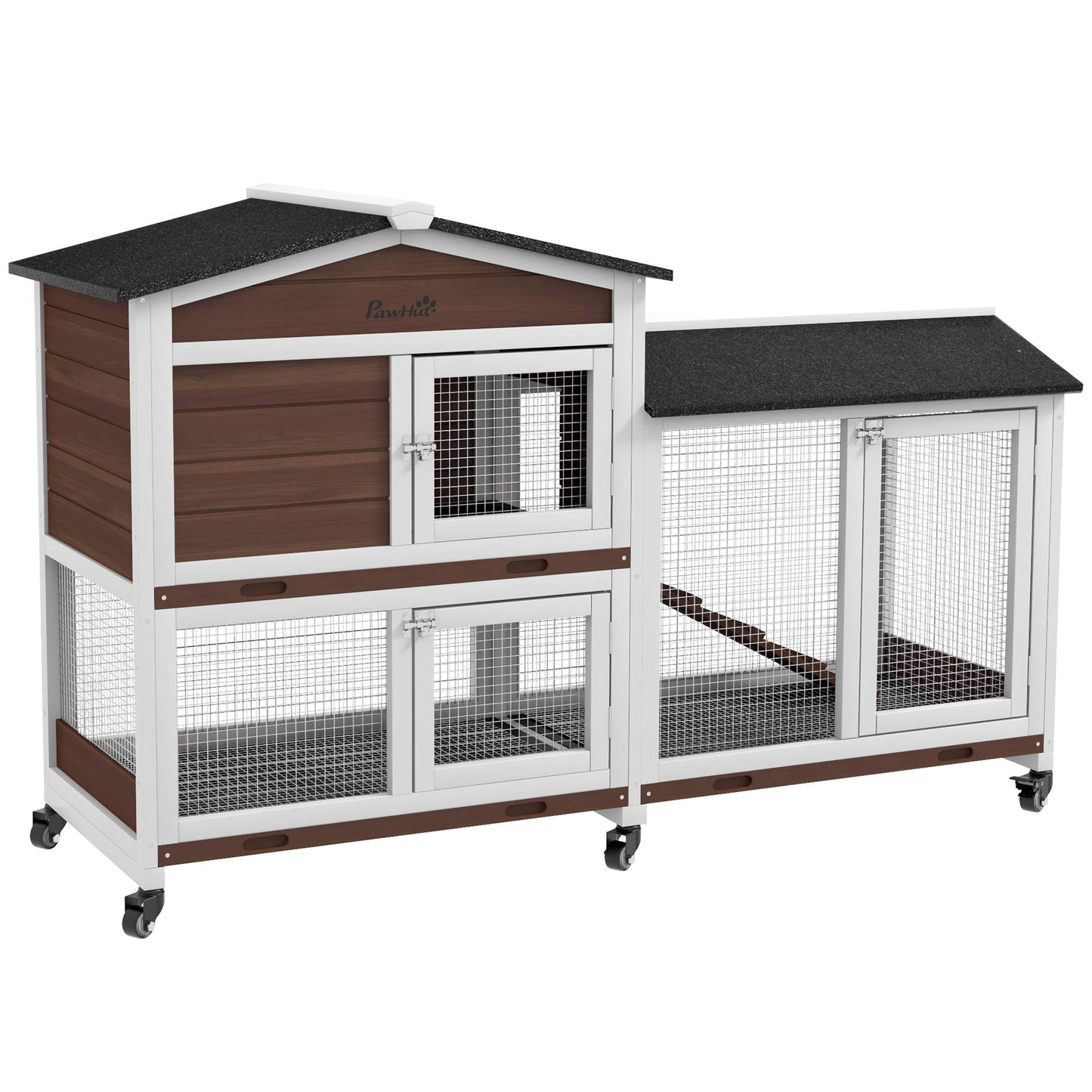 Outdoor Rabbit Hutch with Wheels, Wood and Steel, Brown